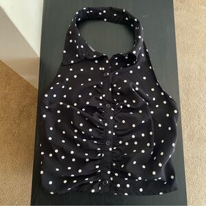 Milk & Honey Black & White Polka Dot Retro Collared Halter Top Womens Small
